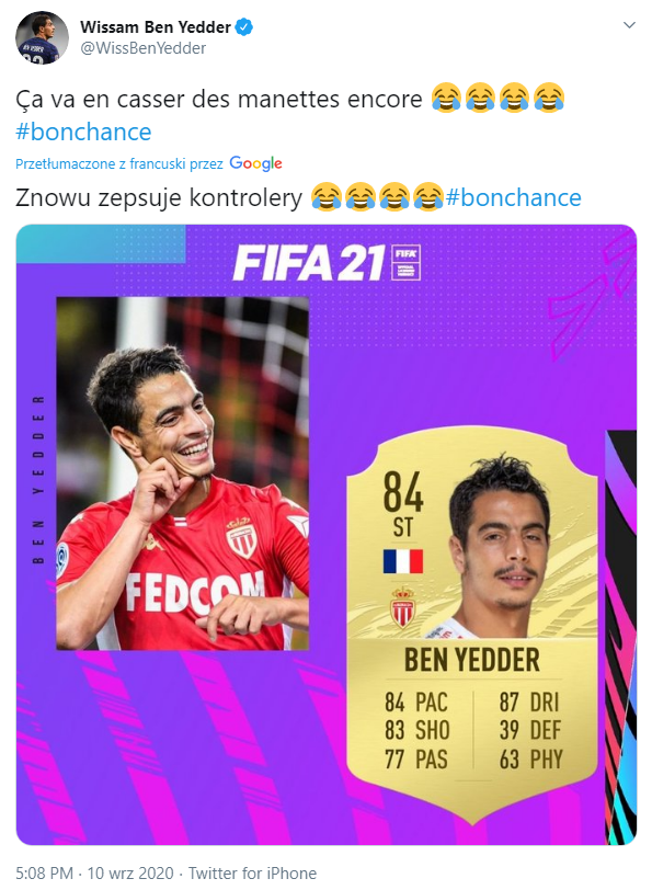 REAKCJA Ben Yeddera na jego nową kartę w grze FIFA 21 xD
